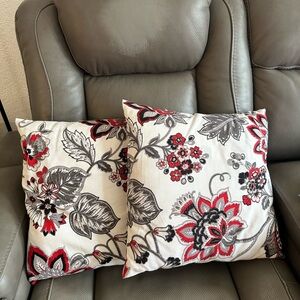 Floral Throw Pillows with Red and Gray Accents